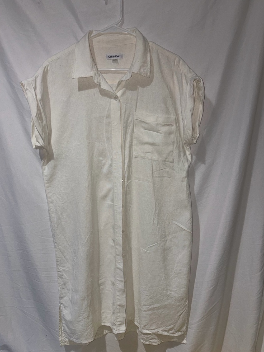 Calvin Klein Off-White Short-Sleeve Button-Up Shirt Dress sz M